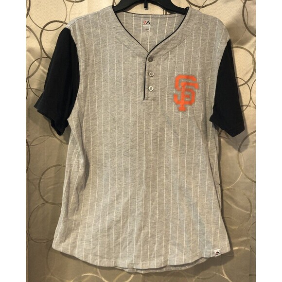 San Francisco Giants T-Shirt L Buster Posey Majestic From the Stretch Pinstripe - Picture 3 of 8